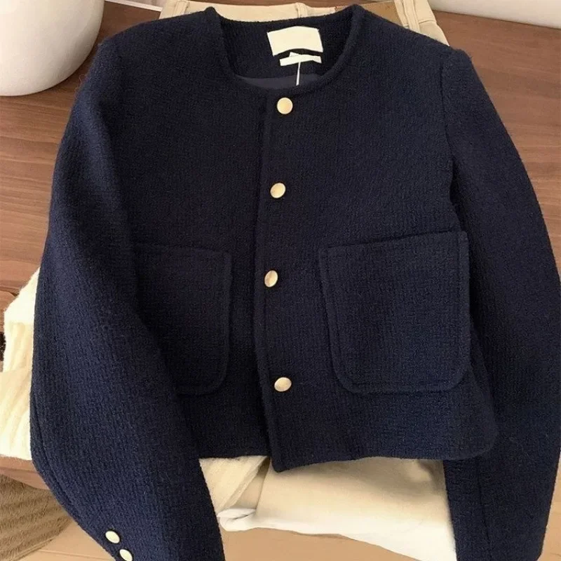 Women'S Fashion Quilted Jacket - Vintage Style Purplish Blue Tweed Jacket