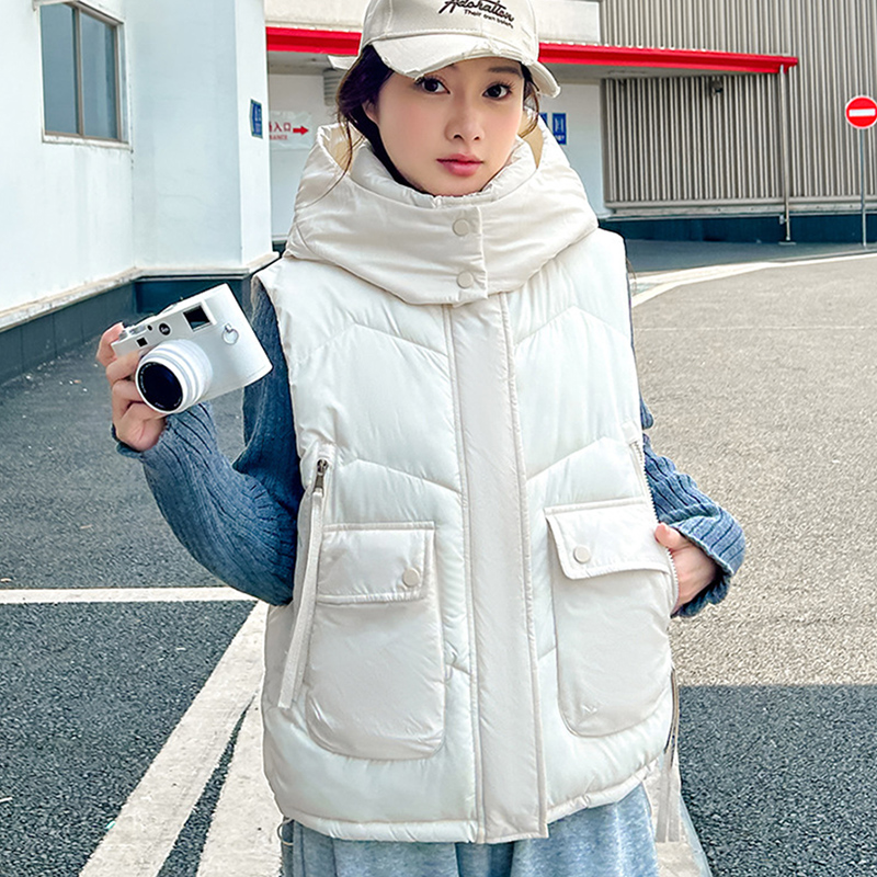 Puffer Vest Fashion Women - 2025 Big Pocket Loose Hooded Vest