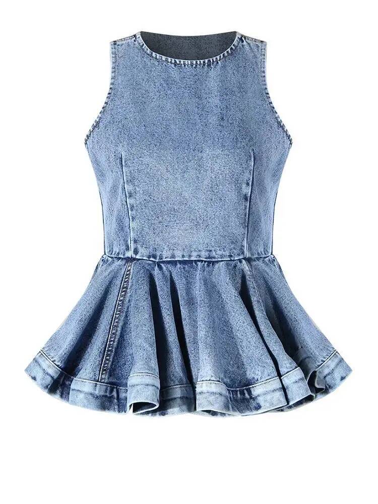Ruffles Tank Blue Top Wide Leg - Women'S Fashion Overalls recension och pris