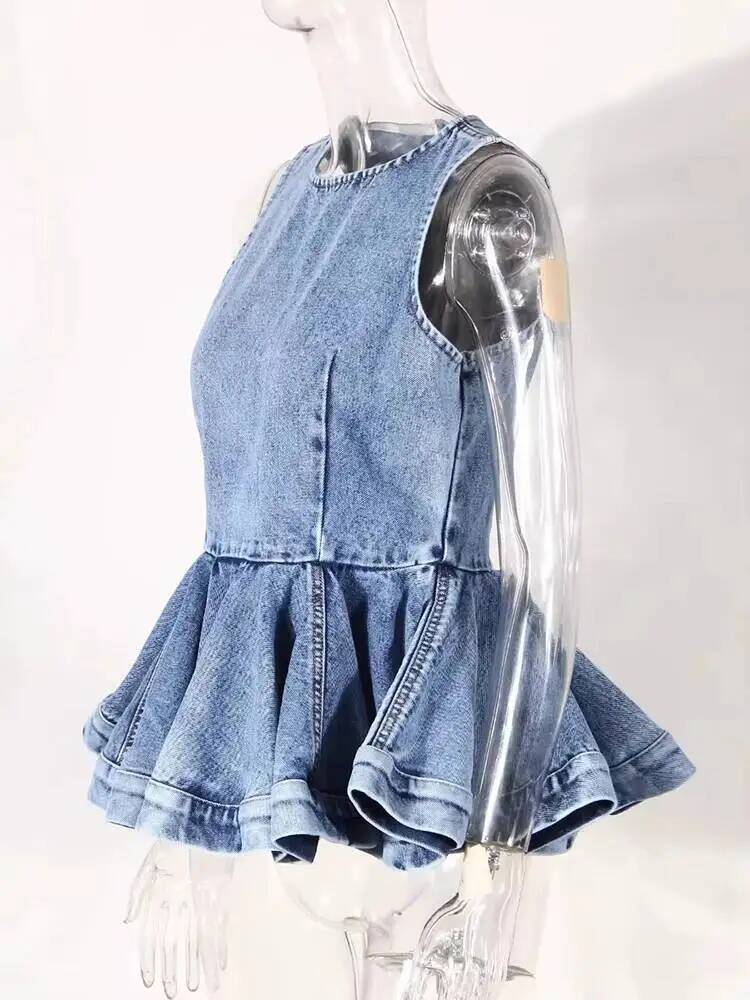 Ruffles Tank Blue Top Wide Leg - Women'S Fashion Overalls recension och pris