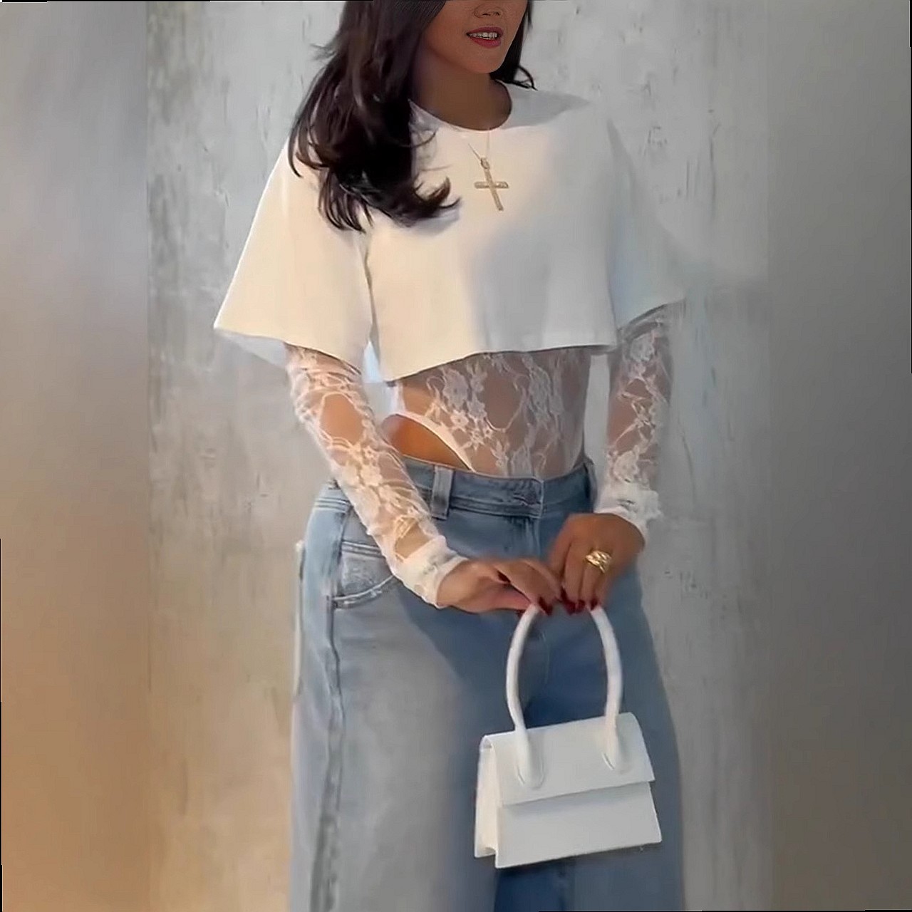 Lace Tee Tops for Women Long S - Women'S Fashion Overalls recension och pris