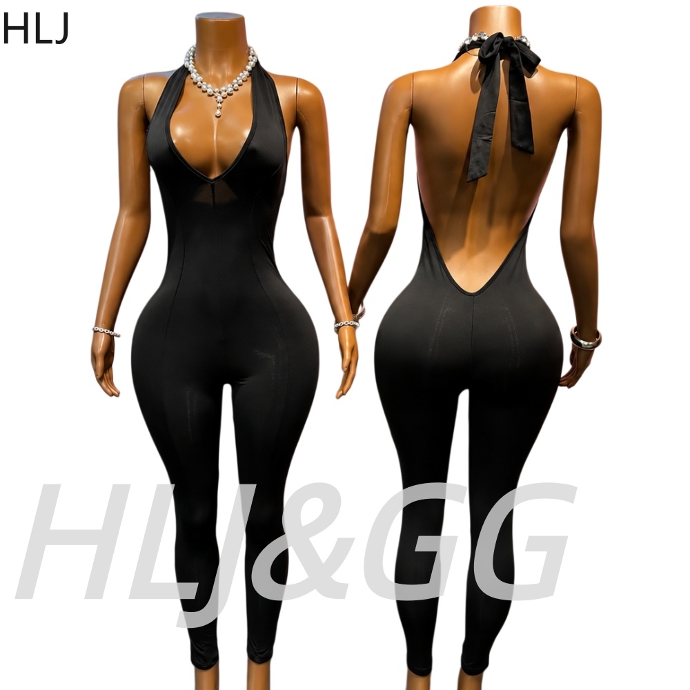 HLJ Black Sexy Deep V Halter B - Women'S Fashion Overalls recension och pris