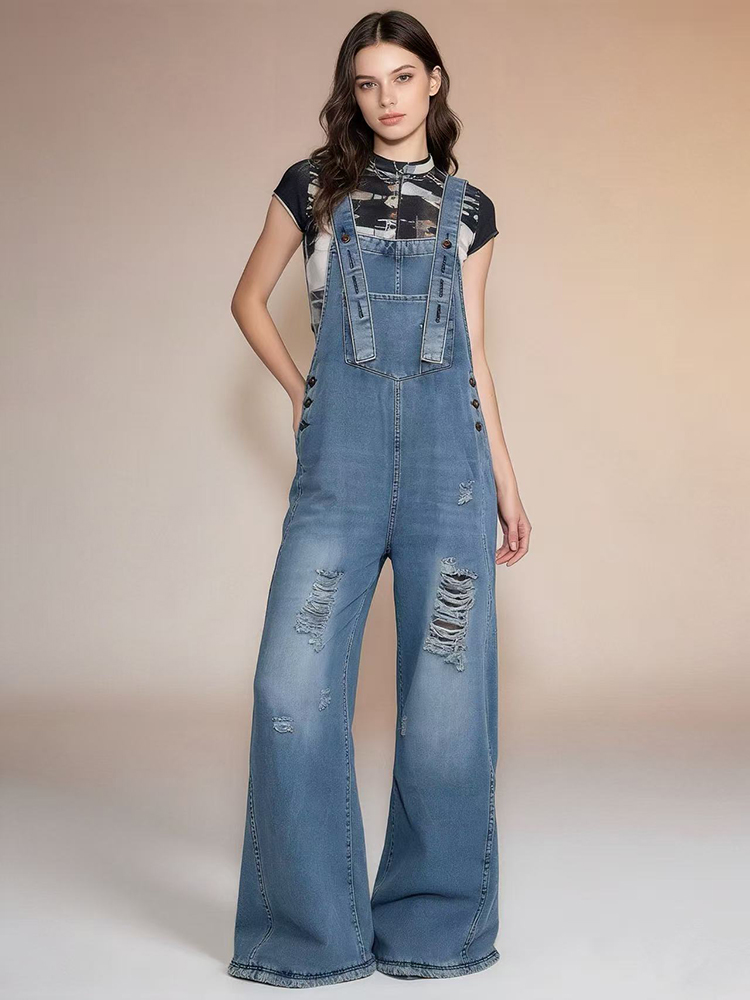 Fashion Retro Ripped Hole Deni - Women'S Fashion Overalls recension och pris