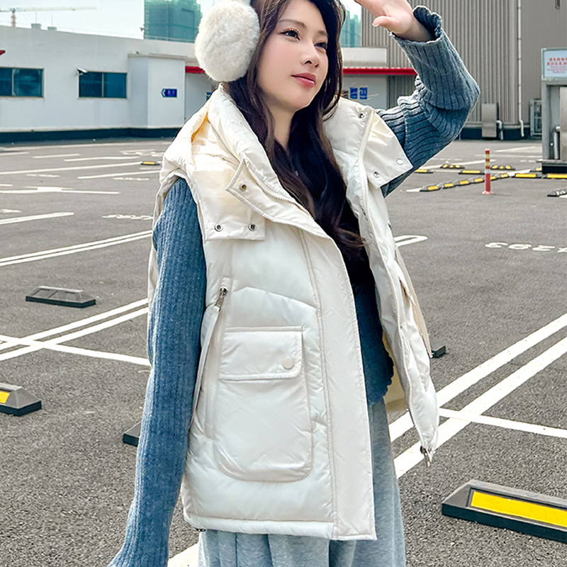 2025 Big Pocket Loose Hooded V - Puffer Vest Fashion Women recension och pris